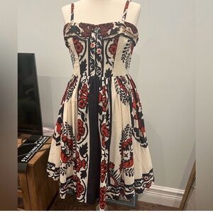 Anthropologie Cream, Black & Red Floral Midi Dress